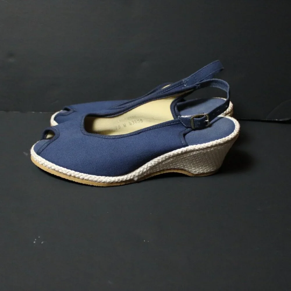Vintage Navy Peep Toe Espadrilles 7.5